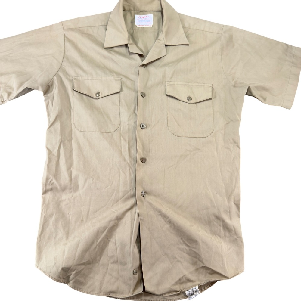 Creighton Vintage USN Regulation Uniform Shirt Made in USA Tan Size 15.5